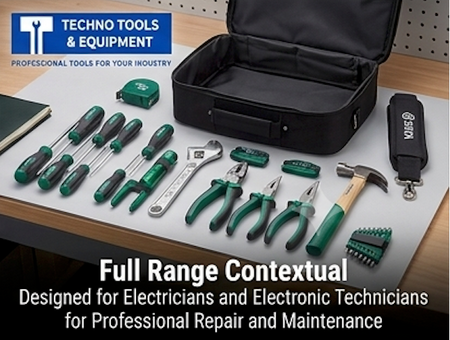SATA 03795 32-pieces electrician tool set with multimeter, pliers, screwdrivers, soldering iron & more, all in a durable carry case.