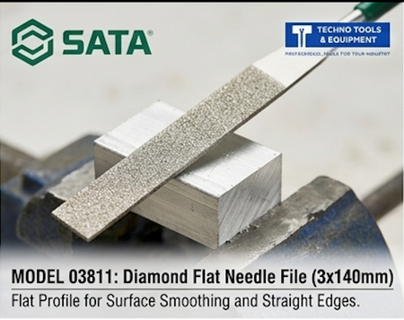 SATA diamond needle files, 3x140mm, D150 grit. Choose flat, pointed half round, or pointed round profiles for precision filing work.
