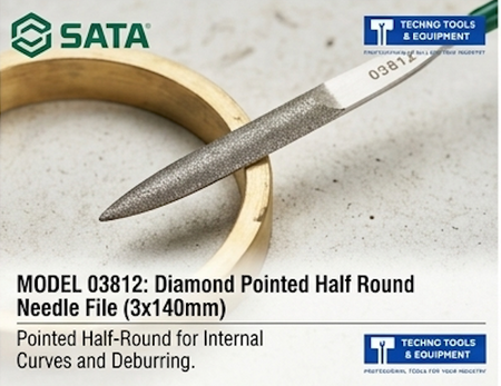 SATA diamond needle files, 3x140mm, D150 grit. Choose flat, pointed half round, or pointed round profiles for precision filing work.