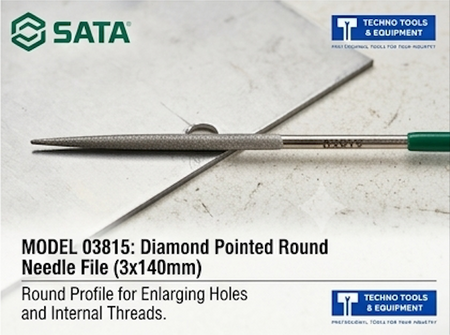 SATA diamond needle files, 3x140mm, D150 grit. Choose flat, pointed half round, or pointed round profiles for precision filing work.