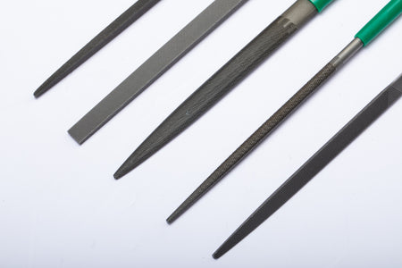 SATA 03902 5-piece mini file set, 200mm, imported from Japan. Flat, half round, square, round & three square second cut files.