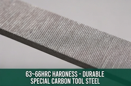 SATA 03916 flat file, second cut, 8", carbon tool steel with 63-66HRC hardness. Uniform teeth for efficient, precise filing work.