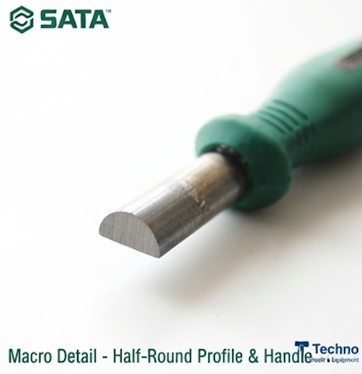 SATA 03936 half round file, second cut, 8", carbon tool steel with 63-66HRC hardness. Uniform teeth for efficient, precise filing.