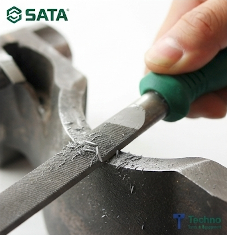 SATA 03936 half round file, second cut, 8", carbon tool steel with 63-66HRC hardness. Uniform teeth for efficient, precise filing.