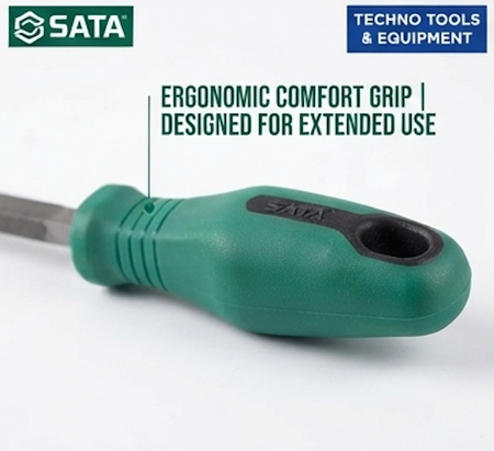 SATA 03956 square file, second cut, 8", carbon tool steel with 63-66HRC hardness. Uniform teeth for efficient, precise filing work.