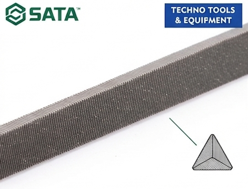SATA three square second cut files, carbon tool steel, 63-66HRC hardness. Available in 6" or 8" for precise triangular filing work.