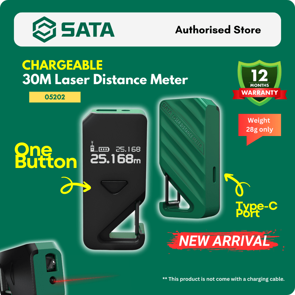SATA 05202 New arrival most fashioaneble chargeable 30M laser distance meter with key features highlighted