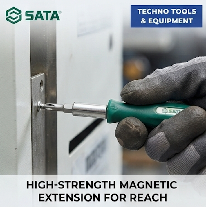 SATA 05487 10-piece screwdriver bit set, S2 steel, 1/4" hex shank. Phillips, slotted & Torx bits with magnetic extension bar.