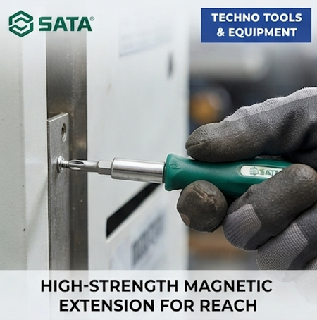 SATA 05487 10-piece screwdriver bit set, S2 steel, 1/4" hex shank. Phillips, slotted & Torx bits with magnetic extension bar.