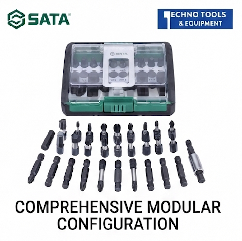 SATA 05488 26-piece impact bit set, S2 steel, torsion zone design for impact drivers. Phillips, slotted, Torx & hex bits included.