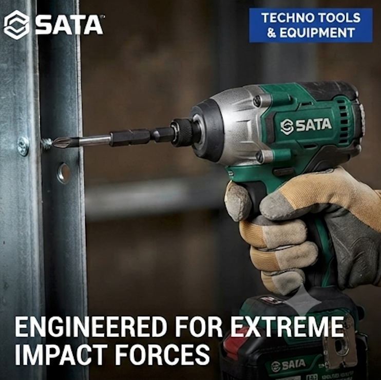 SATA 05488 26-piece impact bit set, S2 steel, torsion zone design for impact drivers. Phillips, slotted, Torx & hex bits included.