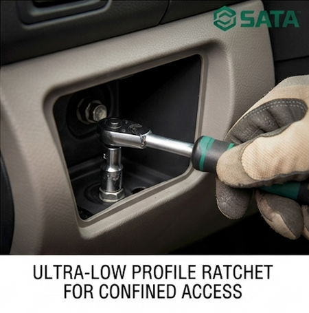 SATA 05492 53-piece ratchet & socket kit, Cr-V bits, carbon steel sockets. Reversible ratchet handle with metric sockets & bits.