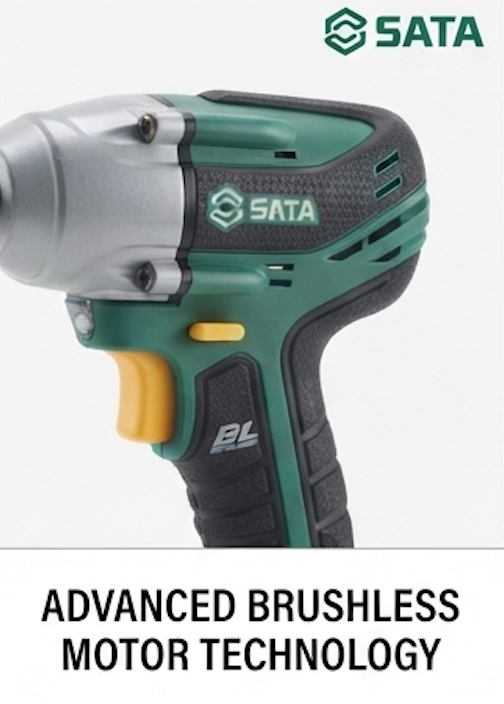 SATA 05818A 18V brushless impact wrench, 300N.m torque, NBP battery platform with USB power bank. For automotive & structural work.