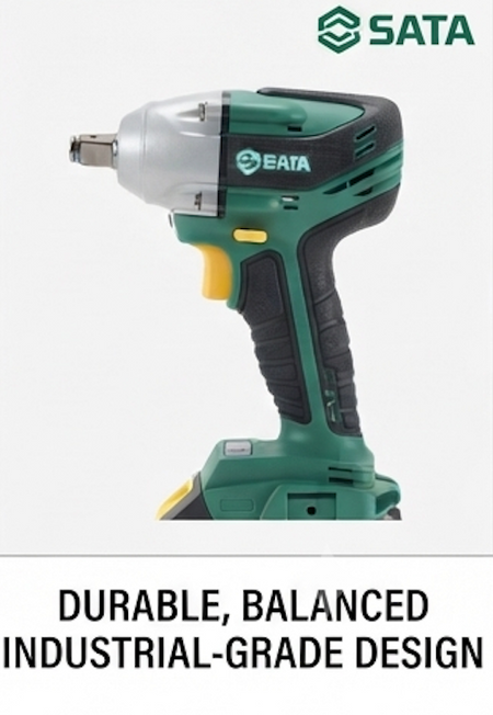 SATA 05818A 18V brushless impact wrench, 300N.m torque, NBP battery platform with USB power bank. For automotive & structural work.