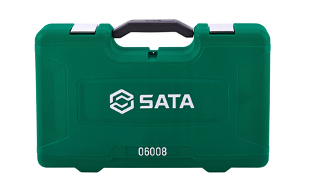 SATA 06008 25-piece basic tool set with wrench, pliers, screwdrivers, hex keys & more, all in a durable carry case for home use.