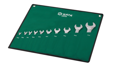 SATA 08010 10-piece double open end wrench set, metric 5.5-32mm. Durable, precision-forged wrenches for a wide range of fasteners.