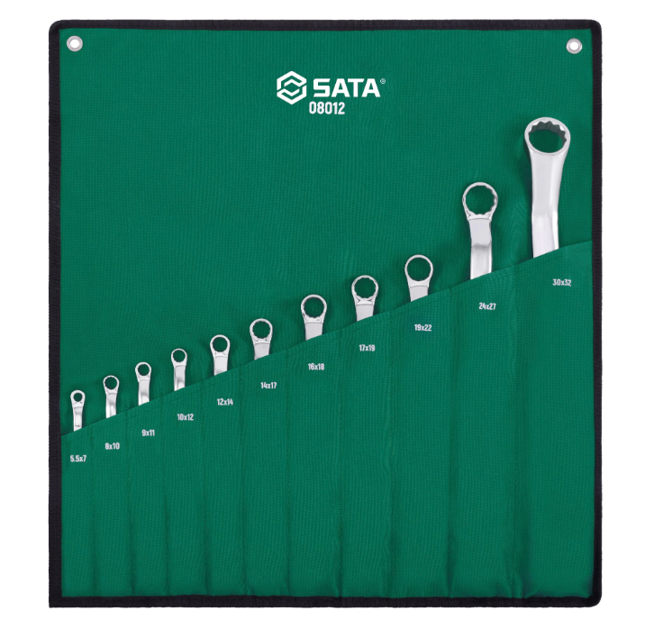 SATA 08012 11-piece double box end wrench set, metric 5.5-32mm. Durable, precision-forged wrenches for secure fastener grip.
