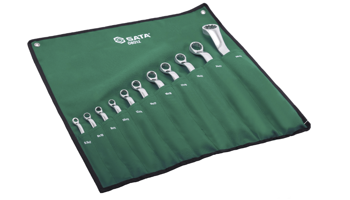 SATA 08012 11-piece double box end wrench set, metric 5.5-32mm. Durable, precision-forged wrenches for secure fastener grip.