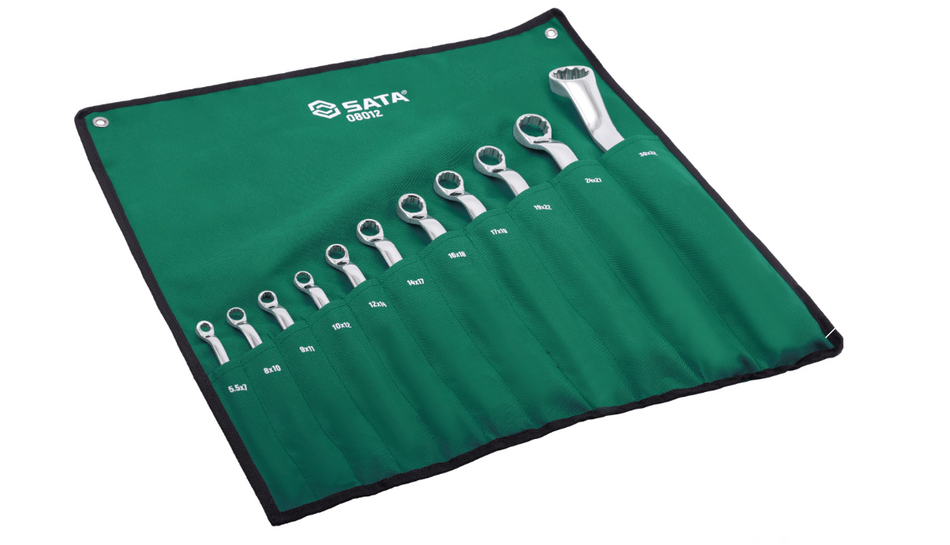 SATA 08012 11-piece double box end wrench set, metric 5.5-32mm. Durable, precision-forged wrenches for secure fastener grip.