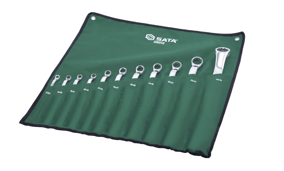 SATA 08012 11-piece double box end wrench set, metric 5.5-32mm. Durable, precision-forged wrenches for secure fastener grip.