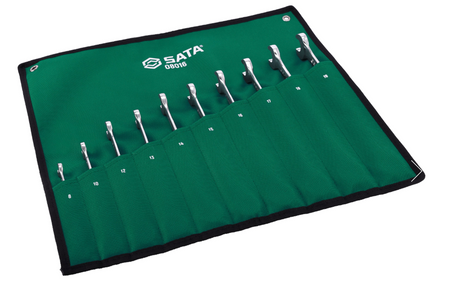 SATA 08016 10-piece X-beam combination ratcheting wrench set, metric 8-19mm, with portable tray-type case for narrow spaces.