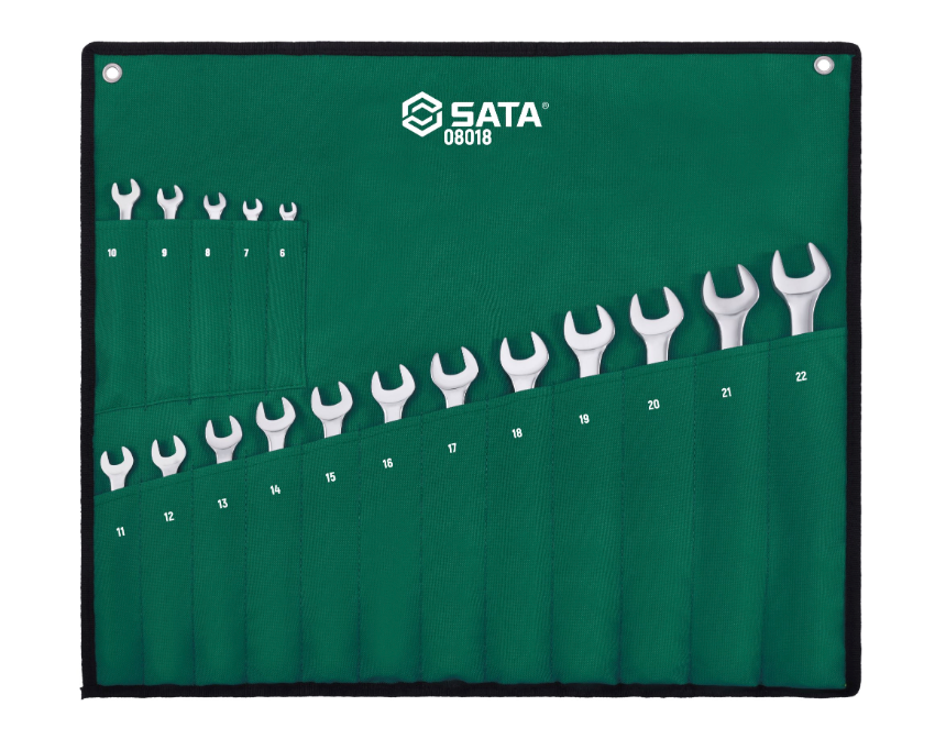 SATA 08018 17-piece offset combination wrench set, metric 6-22mm. Durable, precision-forged wrenches for a wide range of fasteners.