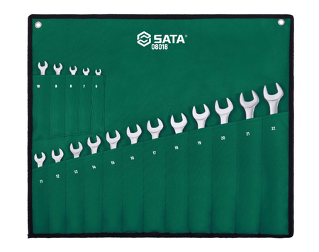 SATA 08018 17-piece offset combination wrench set, metric 6-22mm. Durable, precision-forged wrenches for a wide range of fasteners.