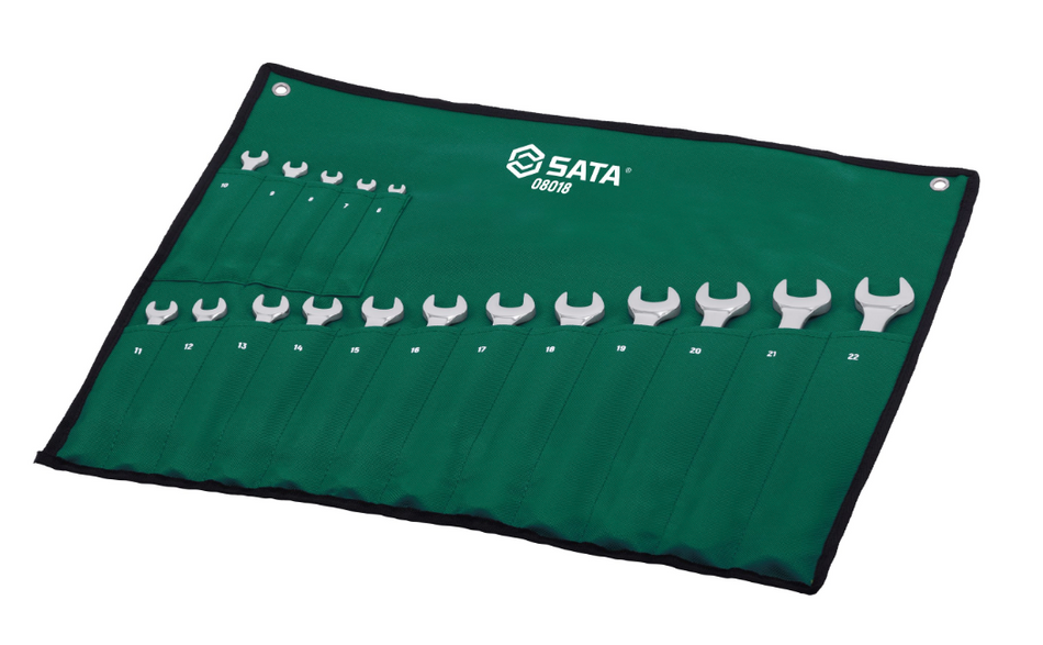 SATA 08018 17-piece offset combination wrench set, metric 6-22mm. Durable, precision-forged wrenches for a wide range of fasteners.