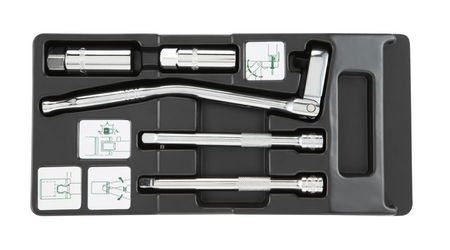 SATA 09003 5-piece 3/8" drive spark plug socket set, 16mm & 21mm sockets, flex-head ratchet & extension bars for tune-up work.