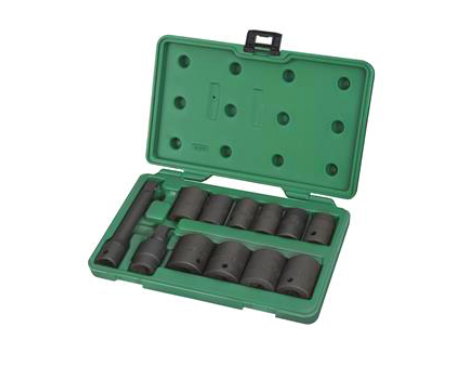 SATA 09008 12-piece 1/2" drive SAE impact socket set with universal joint & extension bar in a durable carry case.
