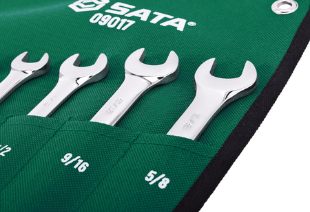 SATA 09017 6-piece full polish combination wrench set, SAE 5/16"-5/8". Durable, precision-forged wrenches for everyday use.