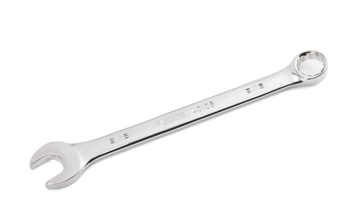 SATA 09017 6-piece full polish combination wrench set, SAE 5/16"-5/8". Durable, precision-forged wrenches for everyday use.