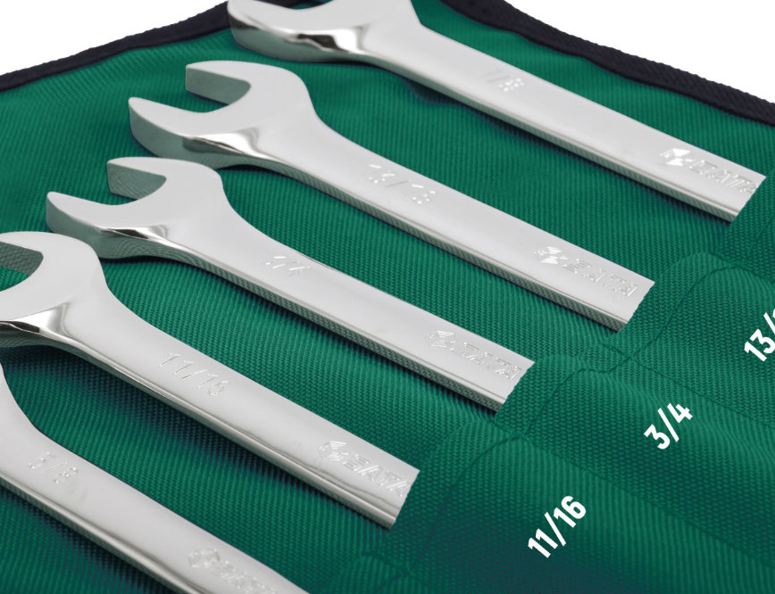 SATA 09021 11-piece full polish combination wrench set, SAE 1/4"-7/8". Durable, precision-forged wrenches for versatile use.