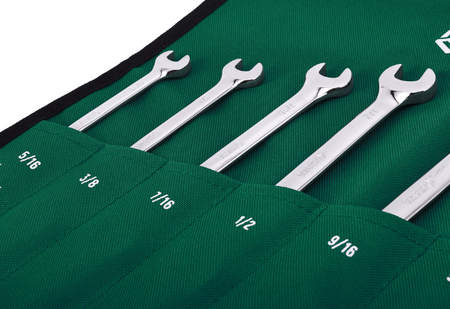 SATA 09023 7-piece full polish combination ratcheting wrench set, SAE 5/16"-3/4". Fast, efficient fastening for everyday use.
