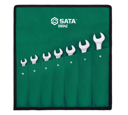 SATA 09042 7-piece flex head ratcheting wrench set, metric 10-19mm. Pivoting head for improved access in tight spaces.