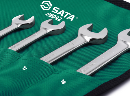 SATA 09042 7-piece flex head ratcheting wrench set, metric 10-19mm. Pivoting head for improved access in tight spaces.