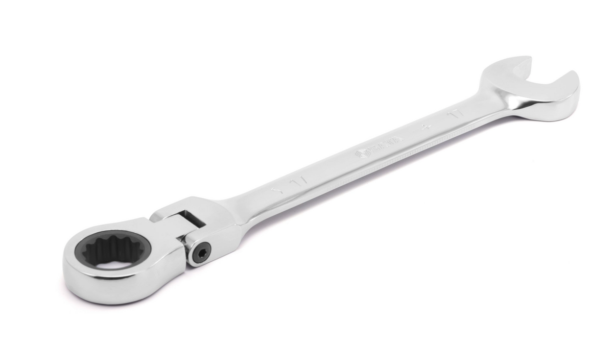 SATA 09042 7-piece flex head ratcheting wrench set, metric 10-19mm. Pivoting head for improved access in tight spaces.