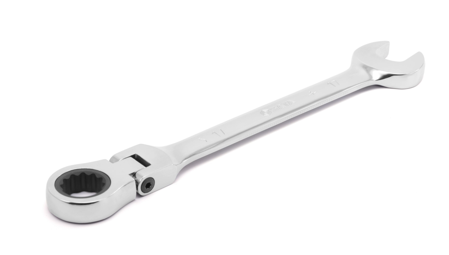 SATA 09042 7-piece flex head ratcheting wrench set, metric 10-19mm. Pivoting head for improved access in tight spaces.