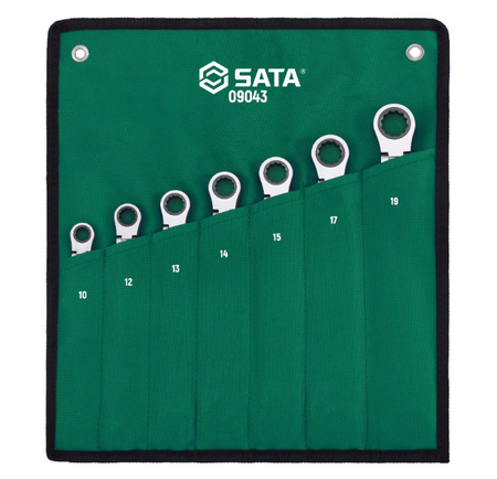 SATA 09043 7-piece extra long locking flex ratcheting wrench set, metric 10-19mm. Extended reach with a locking pivot head.