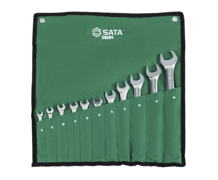 SATA 09064 11-piece combination wrench set, metric 8-24mm. Durable, precision-forged wrenches for a wide range of fasteners.