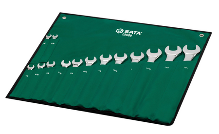 SATA 09069 14-piece full polish combination wrench set, SAE 3/8"-1-1/4". Durable, precision-forged for versatile use.