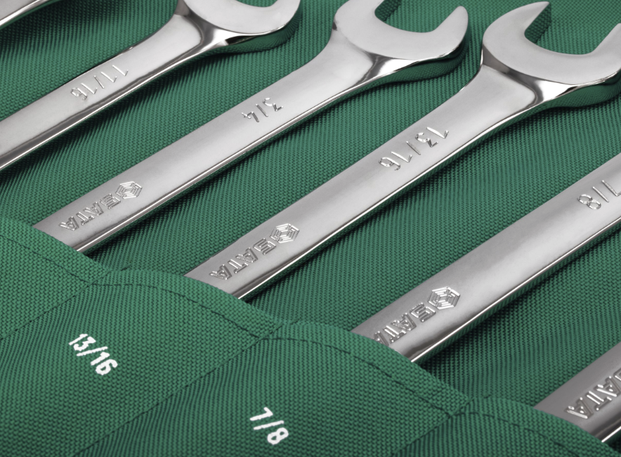 SATA 09069 14-piece full polish combination wrench set, SAE 3/8"-1-1/4". Durable, precision-forged for versatile use.