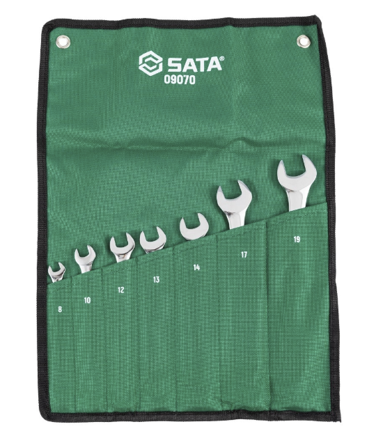 SATA 09070 7-piece combination wrench set, metric 8-19mm. Durable, precision-forged wrenches for everyday fastening tasks.