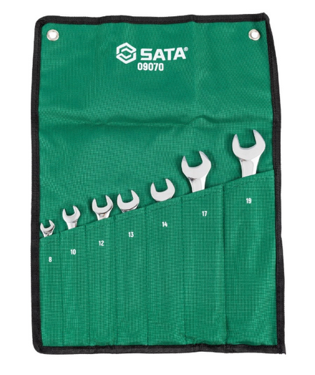 SATA 09070 7-piece combination wrench set, metric 8-19mm. Durable, precision-forged wrenches for everyday fastening tasks.