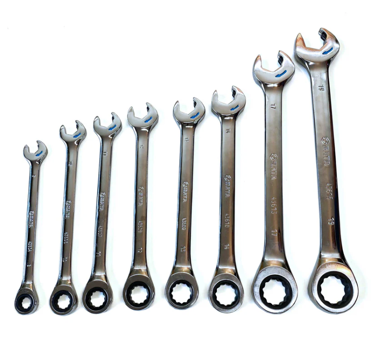 SATA 09079 8-piece combination ratcheting wrench set, metric 8-19mm. Fast, efficient fastening for everyday use.