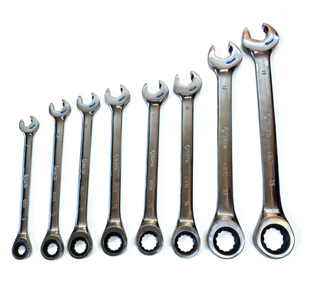 SATA 09079 8-piece combination ratcheting wrench set, metric 8-19mm. Fast, efficient fastening for everyday use.