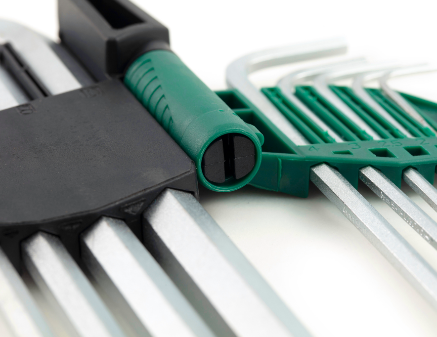 SATA 09103A 9-piece extra long hex key set, metric 1.5-10mm, Cr-V steel with mist chrome finish for durability.