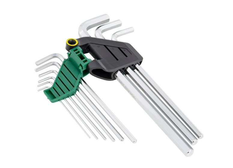 SATA 09103 9-piece extra long hex key set, metric 1.5-10mm. SVCM+ steel for higher torque, fully polished chrome finish.