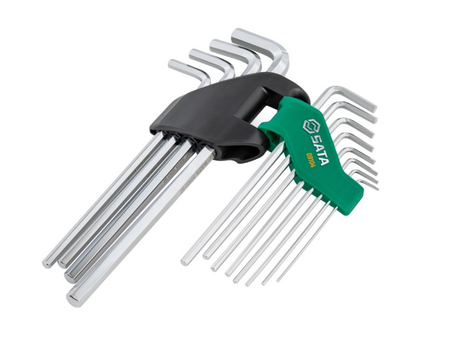 SATA 09104 12-piece extra long hex key set, SAE 1/16"-3/8". S2 steel with fully polished chrome finish.