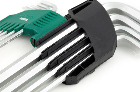 SATA 09107A 9-piece long arm hex key set, metric 1.5-10mm, Cr-V steel with mist chrome finish for durability.